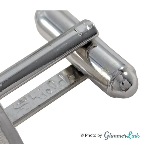 Vintage Shields Fifth Avenue Modernist Triangle Etched Silver Tone Cufflinks - Picture 6 of 9